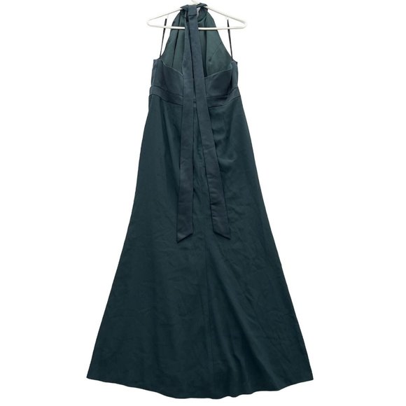 AFTER SIX Halter Neck Charmeuse Crepe Gown Sz.16R Scarf Tie Evergreen Flaws 0068 - Picture 2 of 13